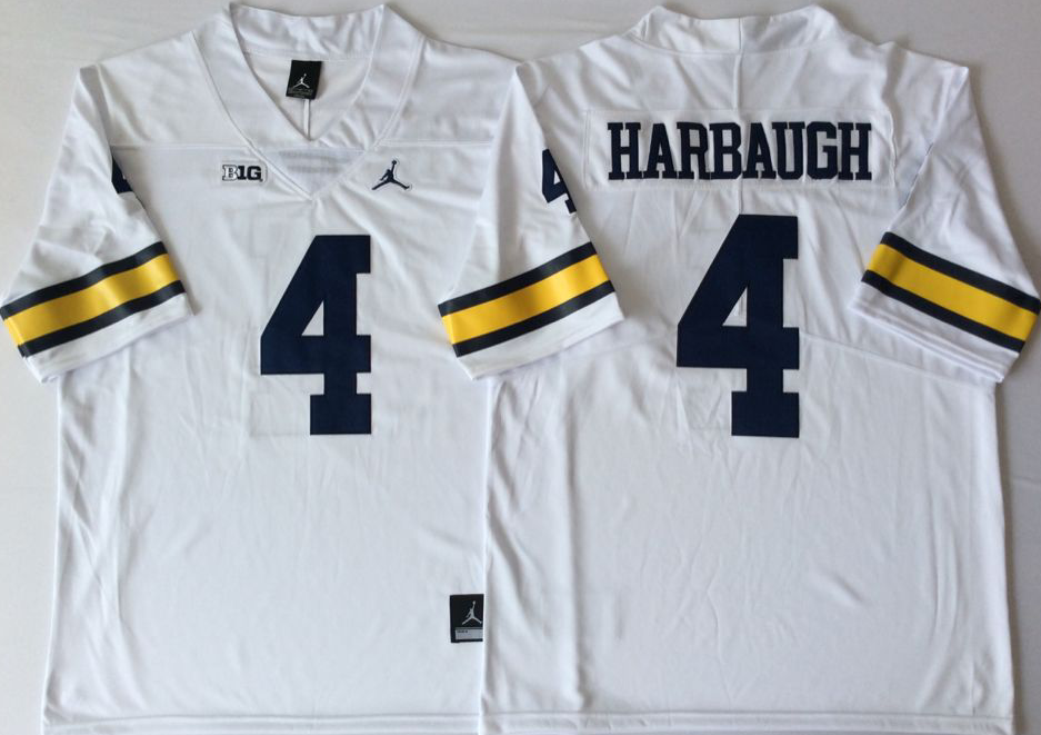 NCAA Men Michigan Wolverines White #4 HARBAUGH